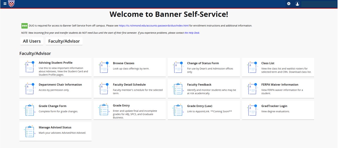 faculty and advisor view of upgraded bannerweb